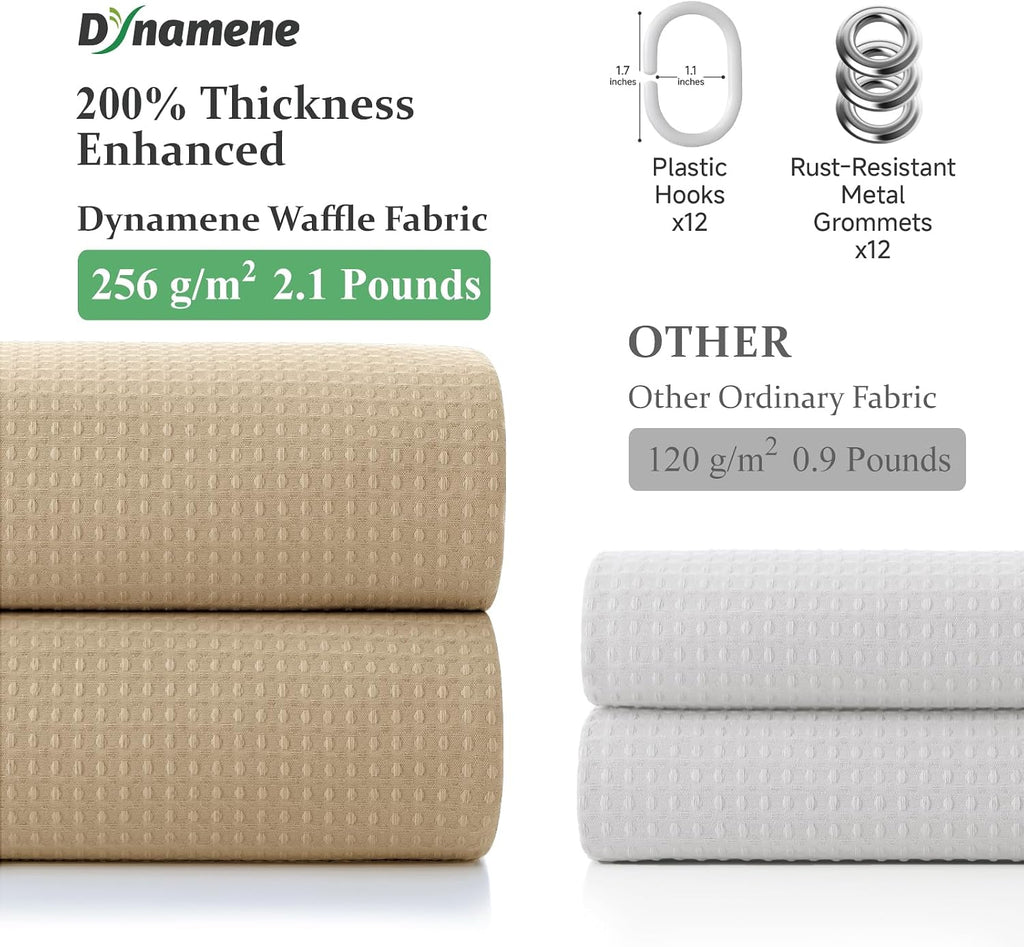 Dynamene Waffle Shower Curtain 256 GSM Heavy Duty Fabric 72x72 Beige/Khaki