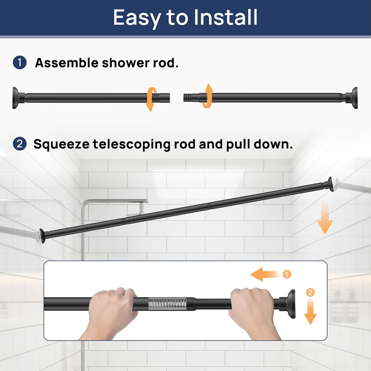 ENJOYBASICS 1" Black Shower Curtain Rod, 30-76" Adjustable, Secure Tension
