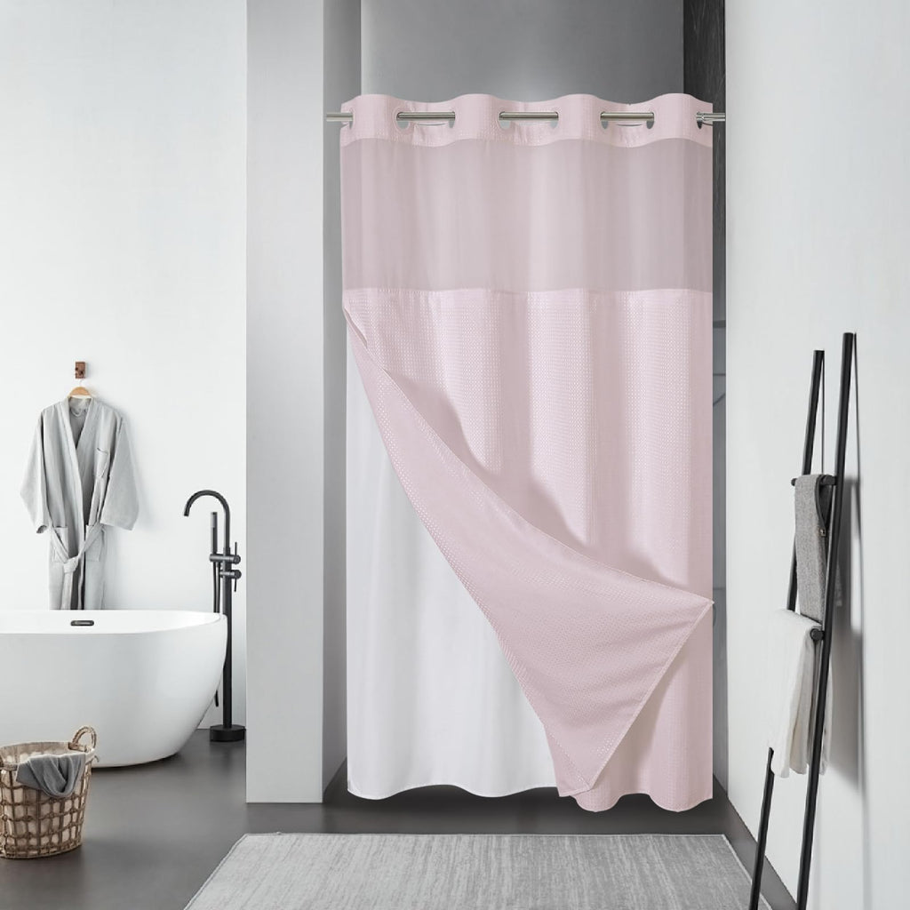 eachope No Hook Waffle Shower Curtain with Snap-in Liner, 71x74 Inch, White