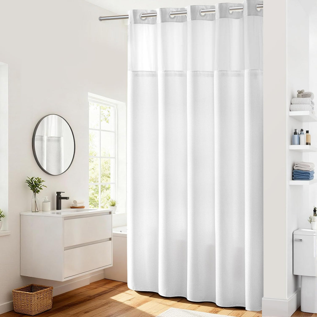 River Dream Heavyweight Waffle No Hook Shower Curtain with Liner,Gray,71x74