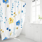 Gibelle Blue Yellow Watercolor Floral Fabric Shower Curtain, 72x72