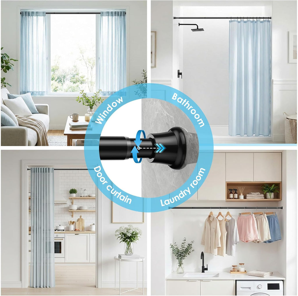2Pcs Tension Curtain Rod 31 To 76 Inch Black Shower Curtain Rod