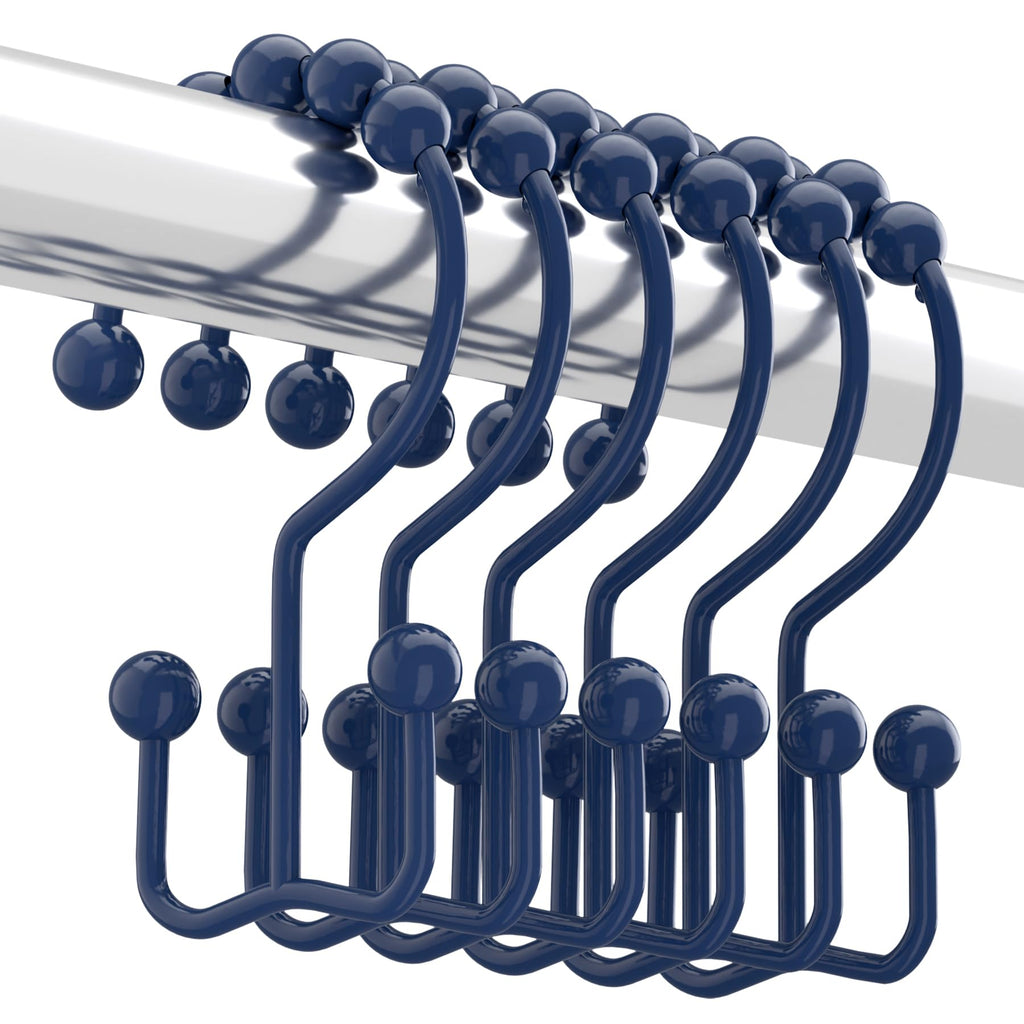 Titanker Shower Curtain Hooks Rings, Rust Resistant Metal Double Glide Shower Hooks for Bathroom Shower Rods Curtains, Set of 12 Hooks - White