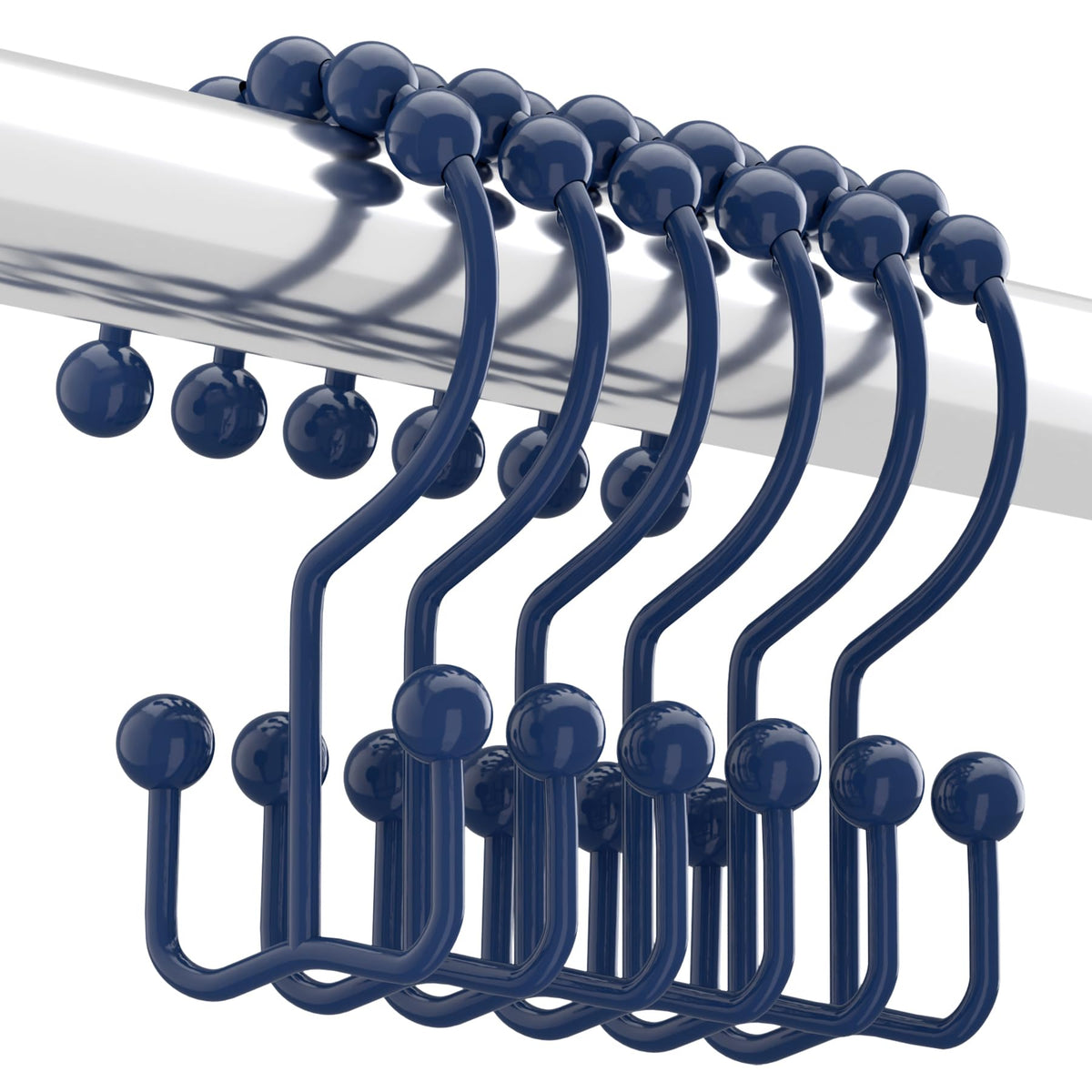 Titanker Shower Curtain Hooks Rings, Rust Resistant Metal Double Glide Shower Hooks for Bathroom Shower Rods Curtains, Set of 12 Hooks - White