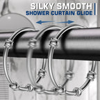 Shower Curtain Rings, Rust-Resistant Metal Curtain Hooks for Bathroom, Glide Smoothly on Curtain Rod, Loose Leaf Rings Set of 12, Zinc Alloy Nickel