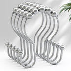 AmazerBath Shower Curtain Hooks Brushed Nickel Shower Curtain Rings, Simple Double Hook Shower Curtain Hooks Rust Proof, Smooth Glide Metal Shower Hooks for Shower Curtain, 12Pcs Shower Rod Hooks