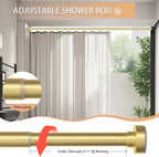 Gold Shower Curtain Rod 34-66 Inches(2.8-5.5ft) Never Rust Adjustable Shower Rod Spring Tension Non Slip No Drilling Shower Rods for Bathroom Garland Window