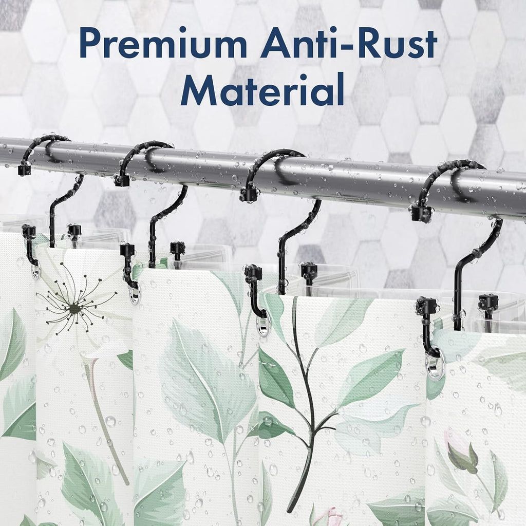 Bathway Shower Curtain Hooks Matte Black Shower Curtain Rings, 12 Pcs Double Hook Shower Curtain Hooks Rings Shower Curtain Hangers Rust Proof, Metal Shower Hooks for Bathroom Shower Curtain Rod
