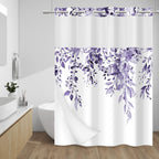 WITHLOC Hook Free Floral Shower Curtain with Liner, Blue Beige, 71x74