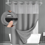 No Hook Shower Curtain with Liner Set Hotel Waffle Curtain White 72W X 75L