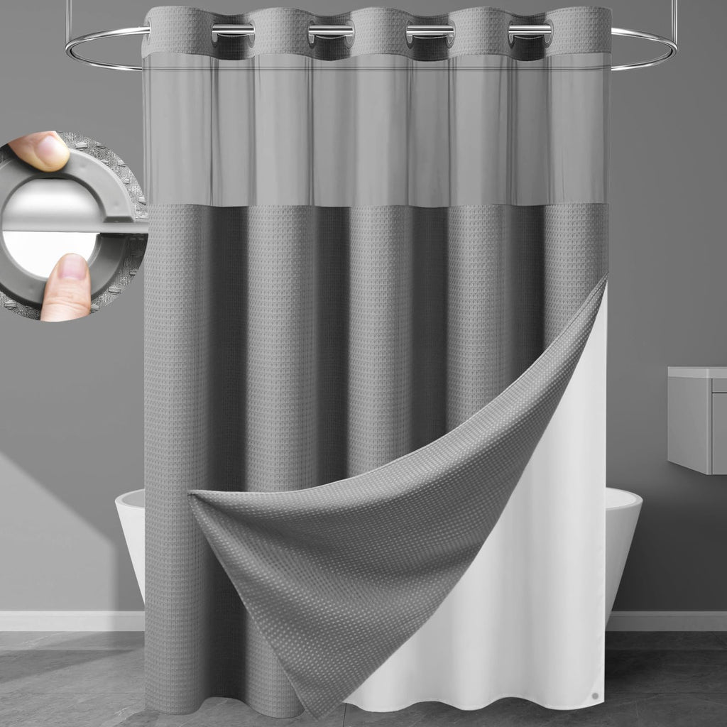 256GSM Heavyweight Ringless Waffle Shower Curtain with Liner, 71x74, White