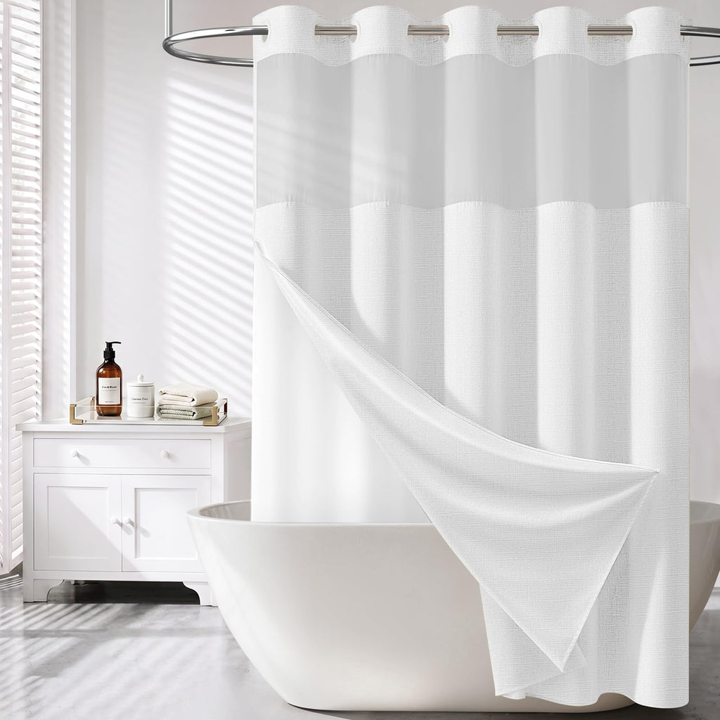 BTTN Cream Ringless Linen Textured Shower Curtain with Snap in Liner, 72x75