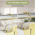 AmazerBath Shower Curtain Hooks Gold Shower Curtain Rings, Simple Double Hook Shower Curtain Hooks Rust Proof, Metal Smooth Shower Hooks for Shower Curtain Rod, 12 Pcs Shower Rod Hook Light Gold