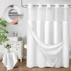 No Hook Shower Curtain with Liner Set Hotel Waffle Curtain White 72W X 75L