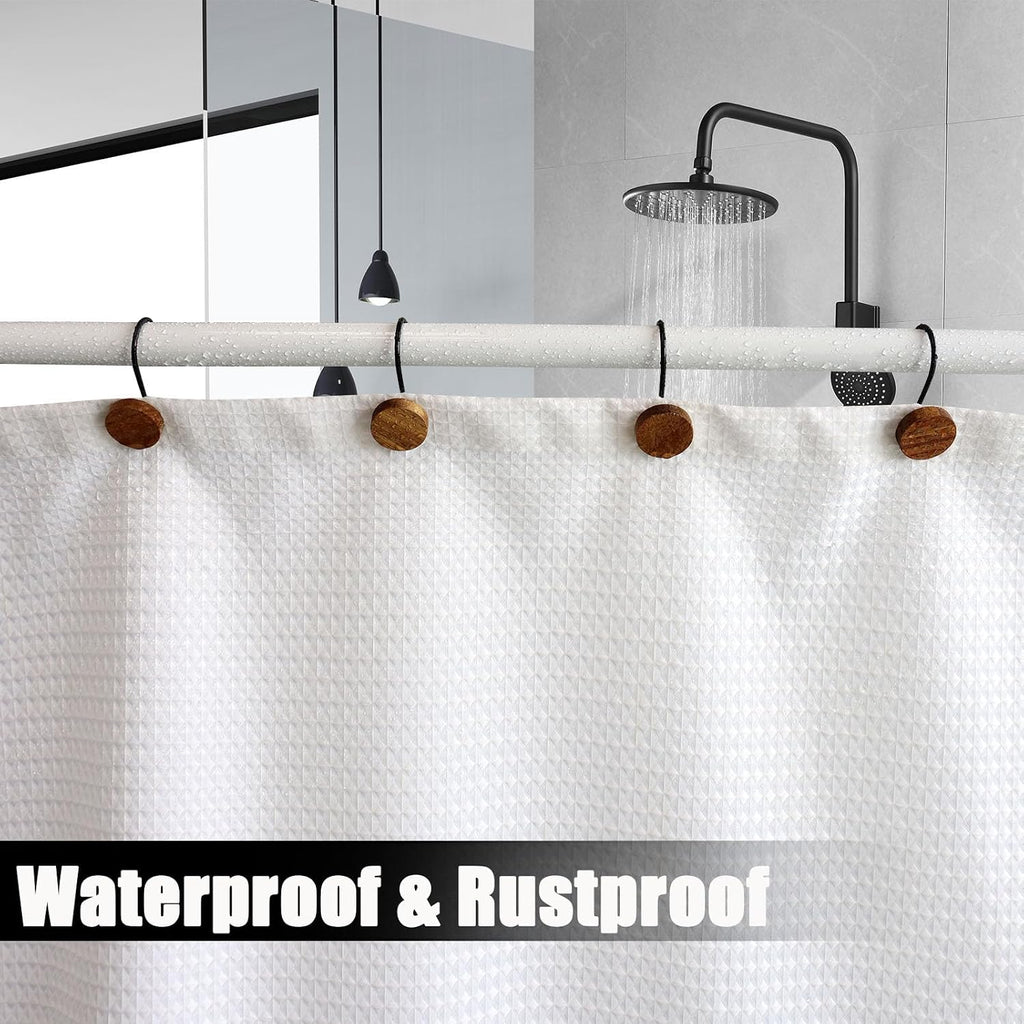 Shower Curtain Hooks, Wood Decorative Shower Curtain Rings, Modern Round Log Shower Curtain Hangers, 12PCS Metal Shower Hooks for Shower Curtain Rod, Bathroom, Bedroom, Living Room (Black)