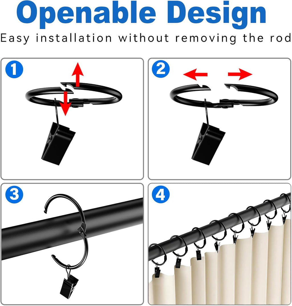 24 Pack 2 Inches Openable Curtain Rings with Clips