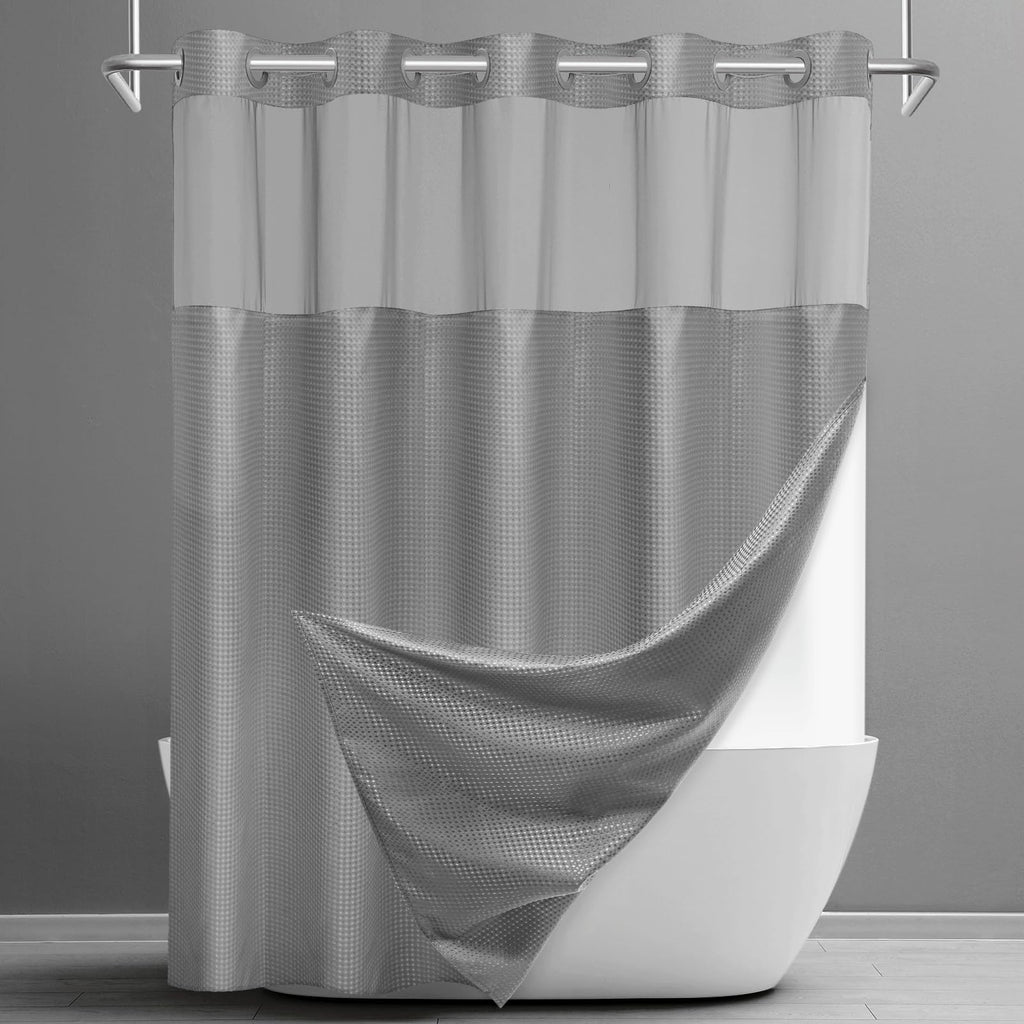 SORTTO Ringless Waffle Shower Curtain with Snap in Liner Set, 71x74, White