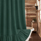 Farmhouse Shower Curtain Ruffle Linen Cream-Green Stripe 72"W x 72"L