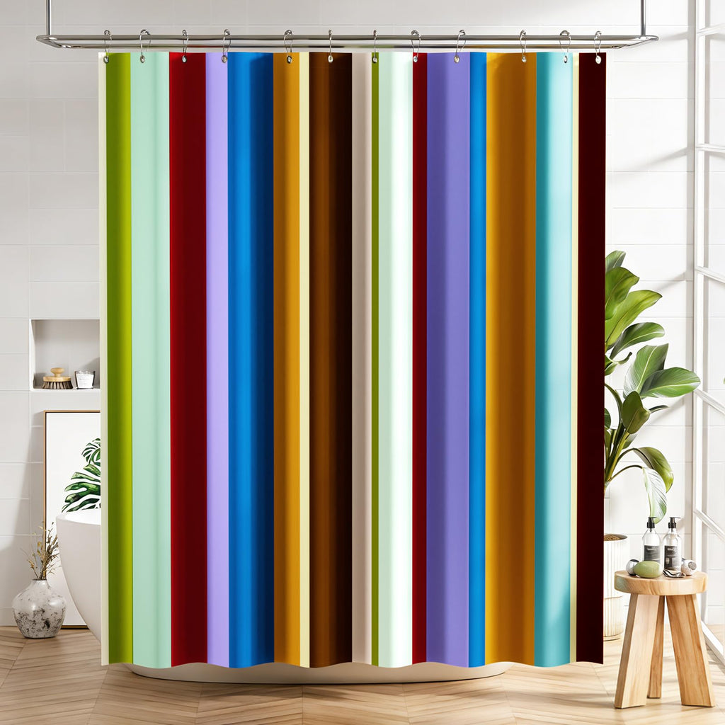 AmazerBath Shower Curtain, Washable Cloth Black Shower Curtain Sets with 12 Shower Curtain Hooks, Fabric Rustic Black and White Striped Curtain, Farmhouse Bathroom Curtains, 72x72 Inches