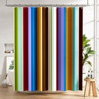 AmazerBath Shower Curtain, Washable Cloth Black Shower Curtain Sets with 12 Shower Curtain Hooks, Fabric Rustic Black and White Striped Curtain, Farmhouse Bathroom Curtains, 72x72 Inches
