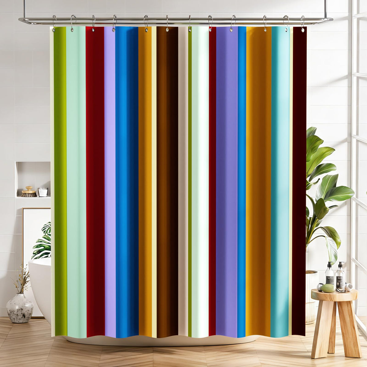 AmazerBath Shower Curtain, Washable Cloth Black Shower Curtain Sets with 12 Shower Curtain Hooks, Fabric Rustic Black and White Striped Curtain, Farmhouse Bathroom Curtains, 72x72 Inches