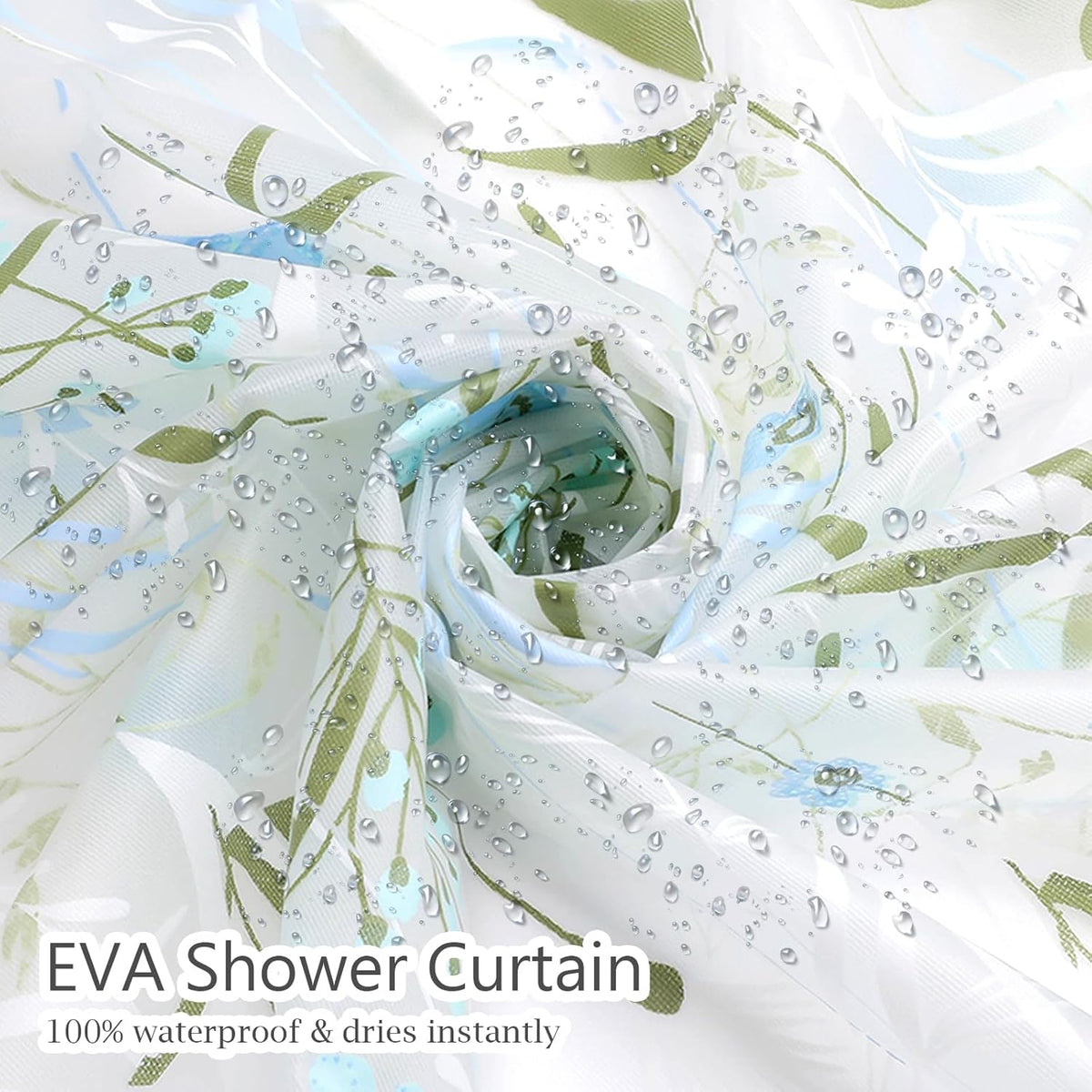 EVA Waterproof Shower Curtain Liner - Matte Clear & Frosted Design with 12 Hooks, Soft Touch, Privacy & Light Transparency, Ideal for Bathroom Decor (Fragrant Grass, 72" x 72")