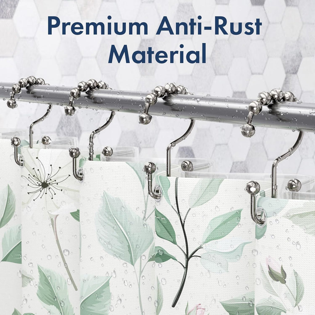 Bathway Shower Curtain Hooks Nickel Shower Curtain Rings, 12 Pcs Double Hook Shower Curtain Hooks Rings Shower Curtain Hangers Rust Proof, Metal Shower Hooks for Bathroom Shower Curtain Rod