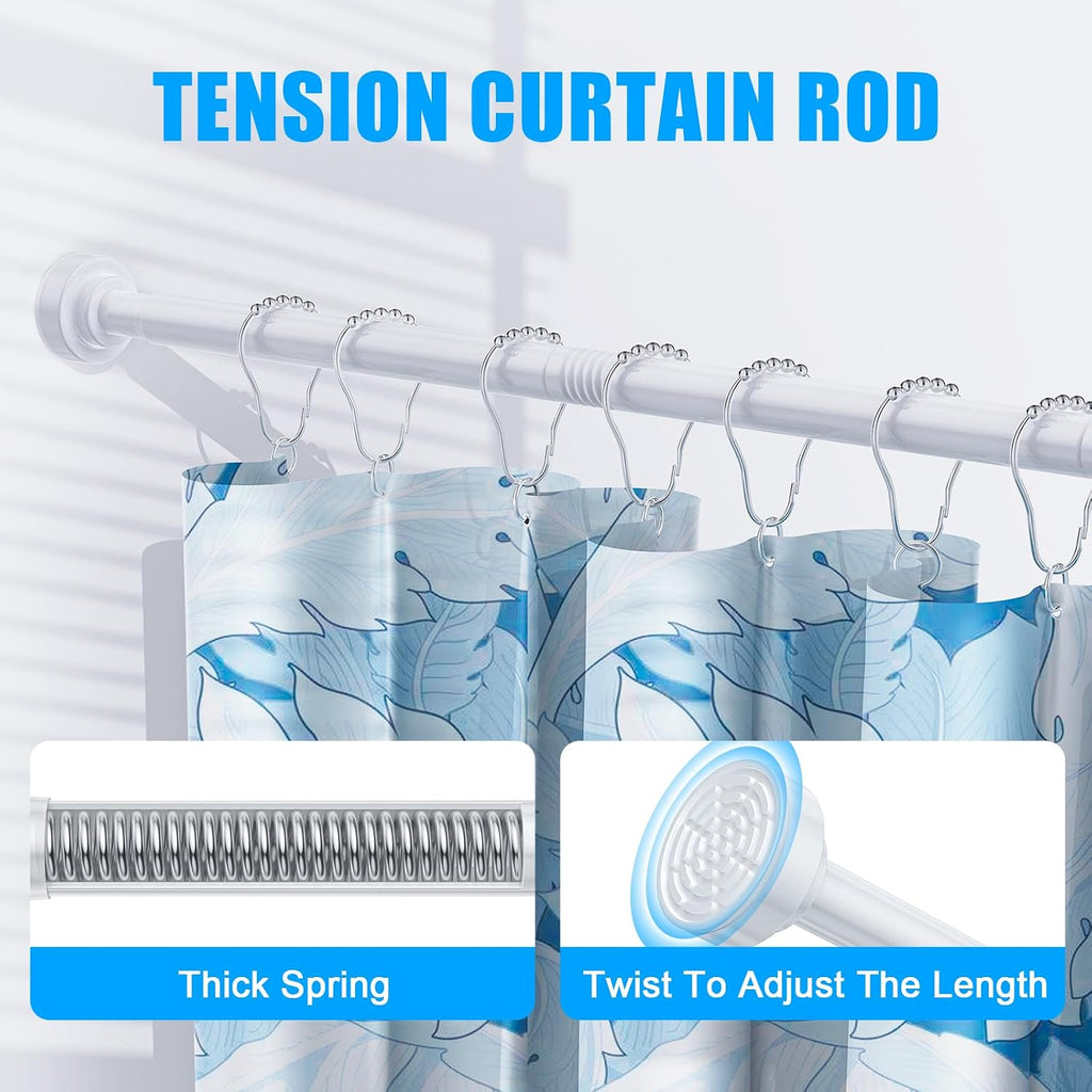 TEECK Shower Curtain Rod, 32-80 inch Adjustable Spring Tension Curtain Rod, Never Rust Anti-Slip Shower Curtain Rod for Bathroom, No Drilling, Never Collapse, Easy to Use, White