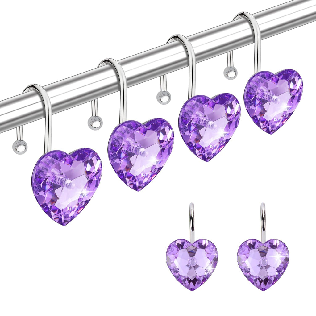 Shower Curtain Hooks Rings for Bathroom, 12PCS Valentines Day Heart Stainless Steel Rust Resistant Decorative Rhinestones Shower Curtain Rings Hangers for Shower Curtains, Clothing, etc.