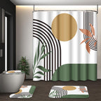 Bathroom Sets with Shower Curtain and Rugs, Set of 4 Geometric Boho