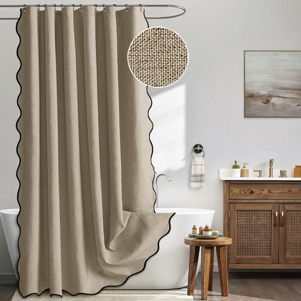 MIULEE 72"x84" Extra Long Scalloped Linen Shower Curtain Cream Beige