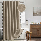 MIULEE 72"x84" Extra Long Scalloped Linen Shower Curtain Cream Beige