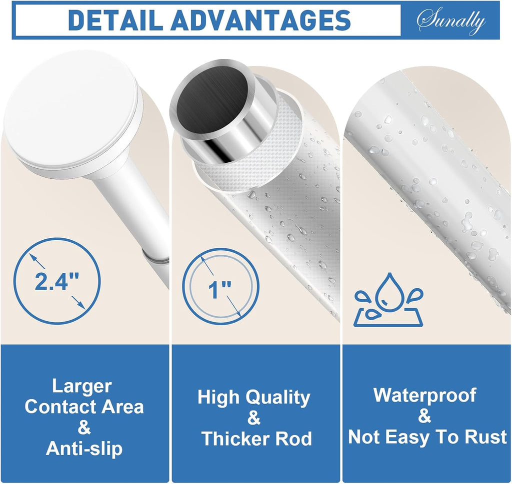 SUNALLY Shower Curtain Rod Adjustable 32-61 in Tension Curtain Rods, White