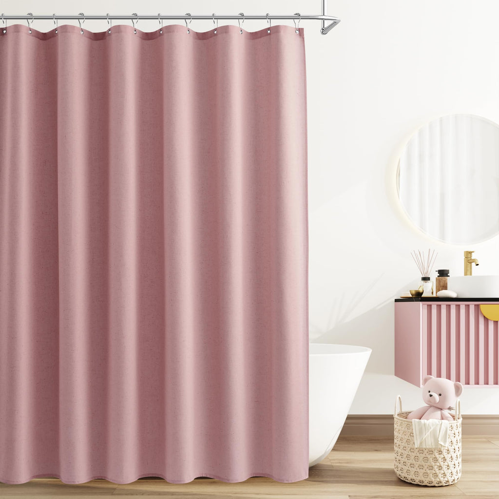 Naturoom Linen Shower Curtain 72 Inch Long for Bathroom Beige 1 Panel