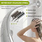 Curved Shower Curtain Rod， Adjustable 33-78 Inches Silver All Stainless Steel Curved Shower Rod， Shower Curtain Rod for Extra Shower Space for Bathroom, Bathtub, Stall, No Rust, Need to Drill
