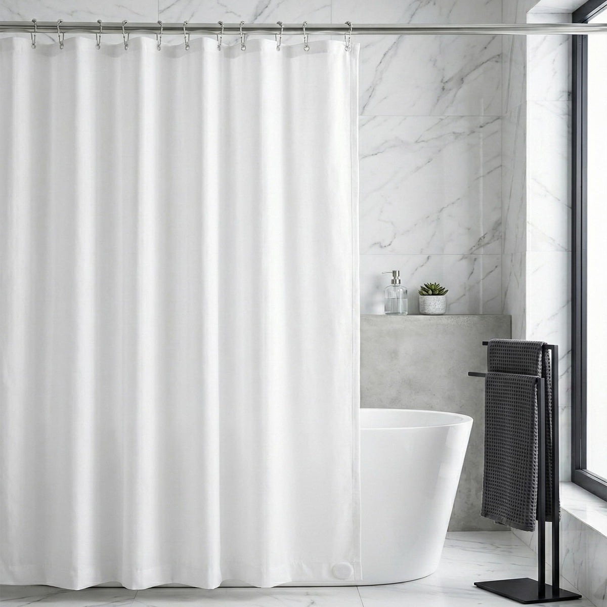Waterproof Fabric Shower Curtain Liner, TPU Coated, PEVA-Free & Odorless, Hotel Quality, 3 Magnets, Rust-Proof Metal Grommets, Machine Washable, White, 72x72 Inch