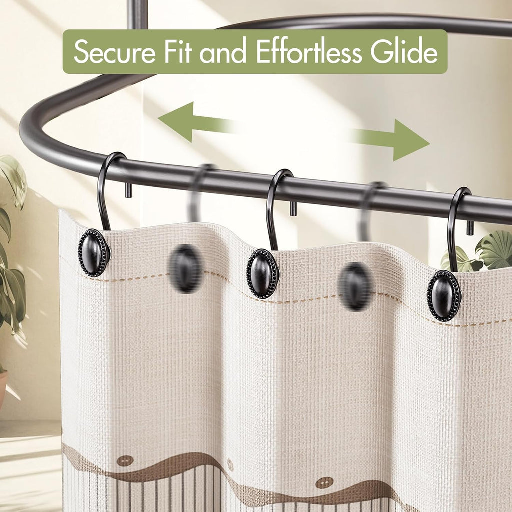 AmazerBath Black Shower Curtain Hooks, 12PCS Rust Proof Shower Curtain Rings, Decorative Modern Shower Curtain Hangers, Elliptical Heavy Duty Design Convenient for Bathroom Kitchen Wardrobe