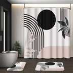 Bathroom Sets with Shower Curtain and Rugs, Set of 4 Geometric Boho