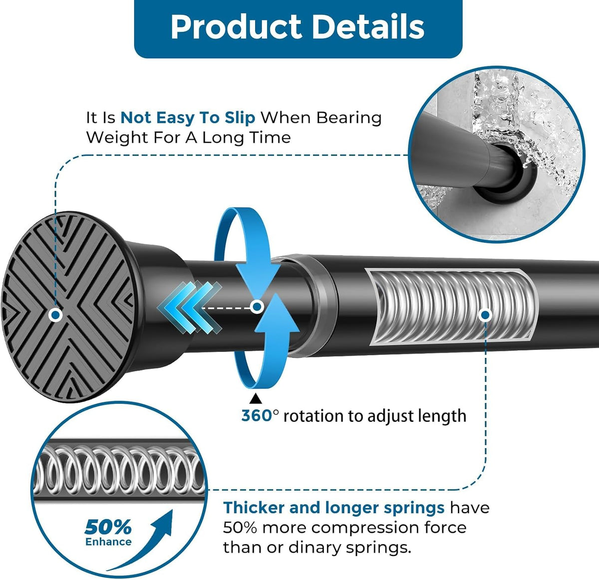 AIZESI 2 Pack Tension Curtain Rod 23-46 Inch Tension Rods No Drill, Black