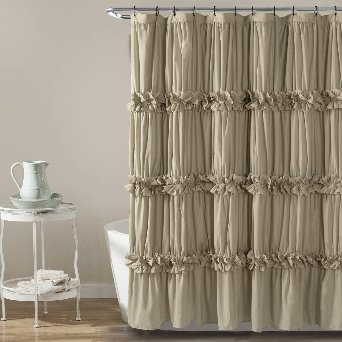 Homechoice Decor Camel Ruffle Shower Curtain 72" W x 72" H