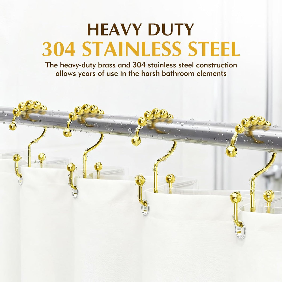 12 Pcs Gold Shower Curtain Hooks, 304 Stainless Steel Shower Curtain Hooks