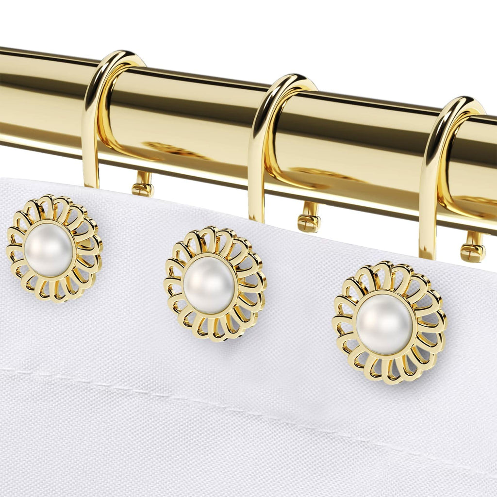 Nickel Shower Curtain Hooks Rings, Decorative Shower Curtain Hangers, Heavy Duty Metal Shower Rings, Sunflower Shower Hooks for Shower Curtain Rod and Liner, Bathroom Curtain Hooks, Set of 12