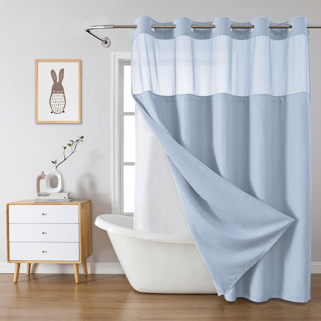 eachope No Hook Waffle Shower Curtain with Snap-in Liner, 71x74 Inch, White