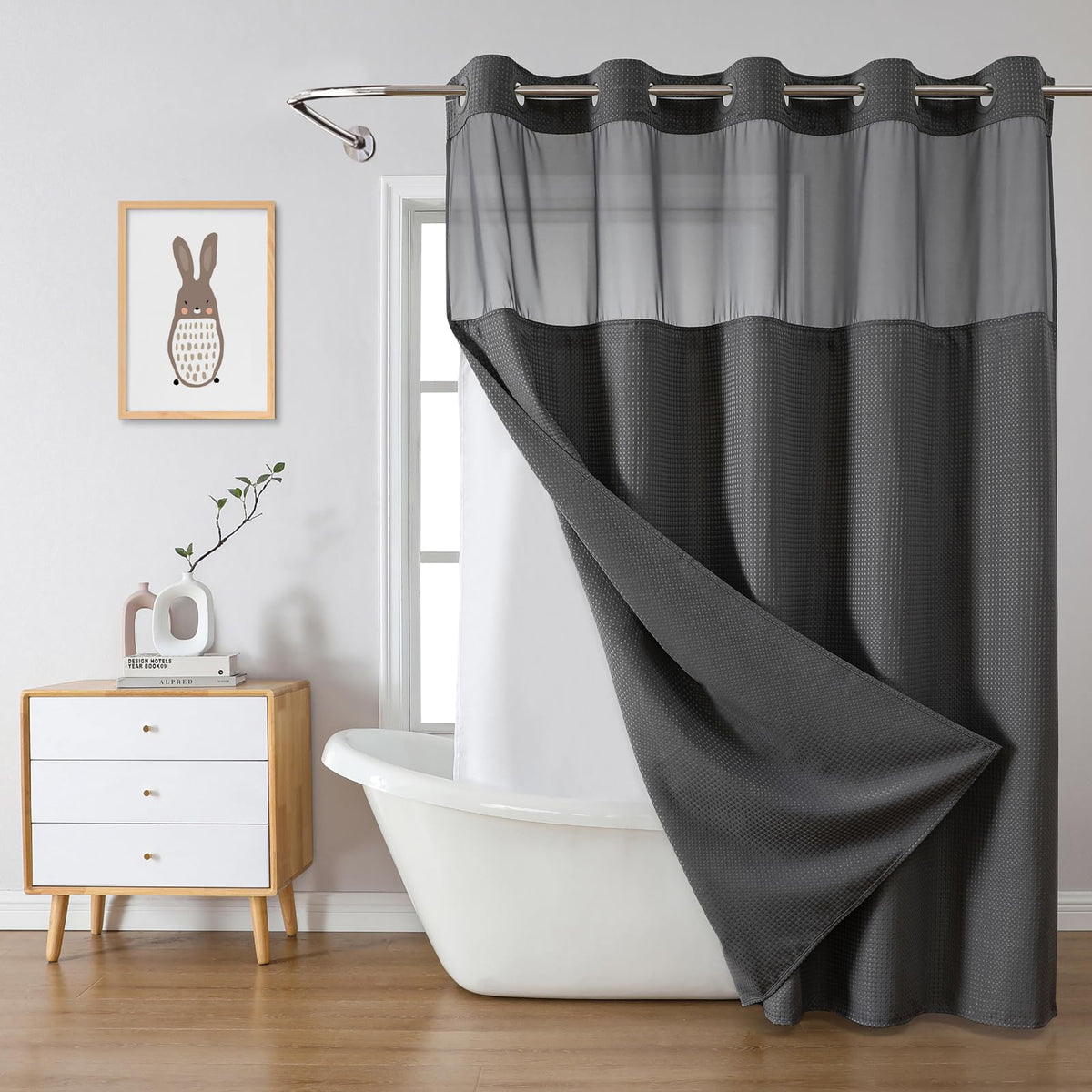 eachope No Hook Waffle Shower Curtain with Snap-in Liner, 71x74 Inch, White