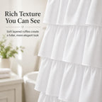 White Ruffle Shower Curtain for Bathroom,72 x 72 Inches, Farmhouse Style