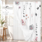 Gibelle 3 in 1 Sage Green Watercolor Floral Shower Curtain Liner Set, 72x72