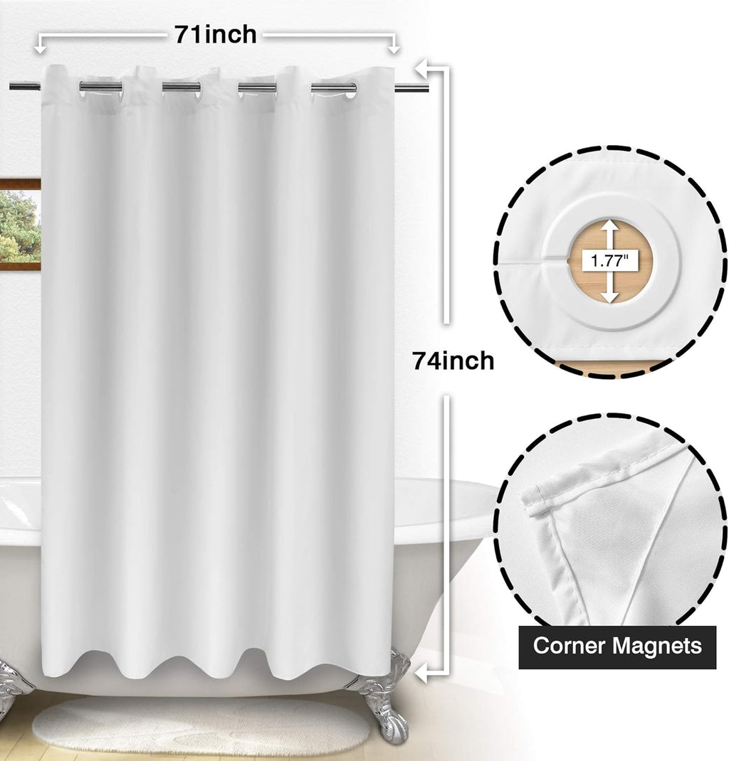 River Dream No Hook Fabric Shower Curtain TPU Lining, White, 71x74