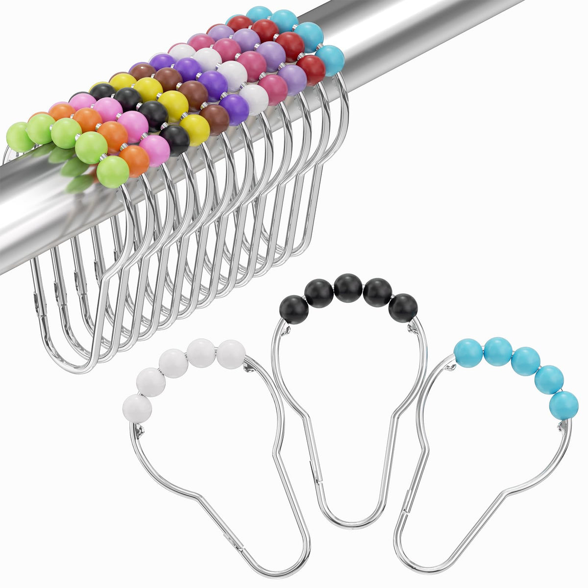 Amazer Decorative Shower Curtain Hooks, Shower Curtain Hooks Rust Proof Stainless Steel Shower Curtain Hooks, Shower Hooks for Shower Curtain Bathroom 12PCS, Matte Nickel