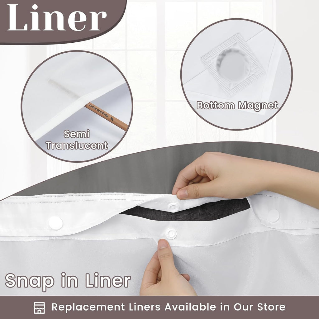 SORTTO Ringless Slub Shower Curtain with Snap in Liner, 71x74, Black