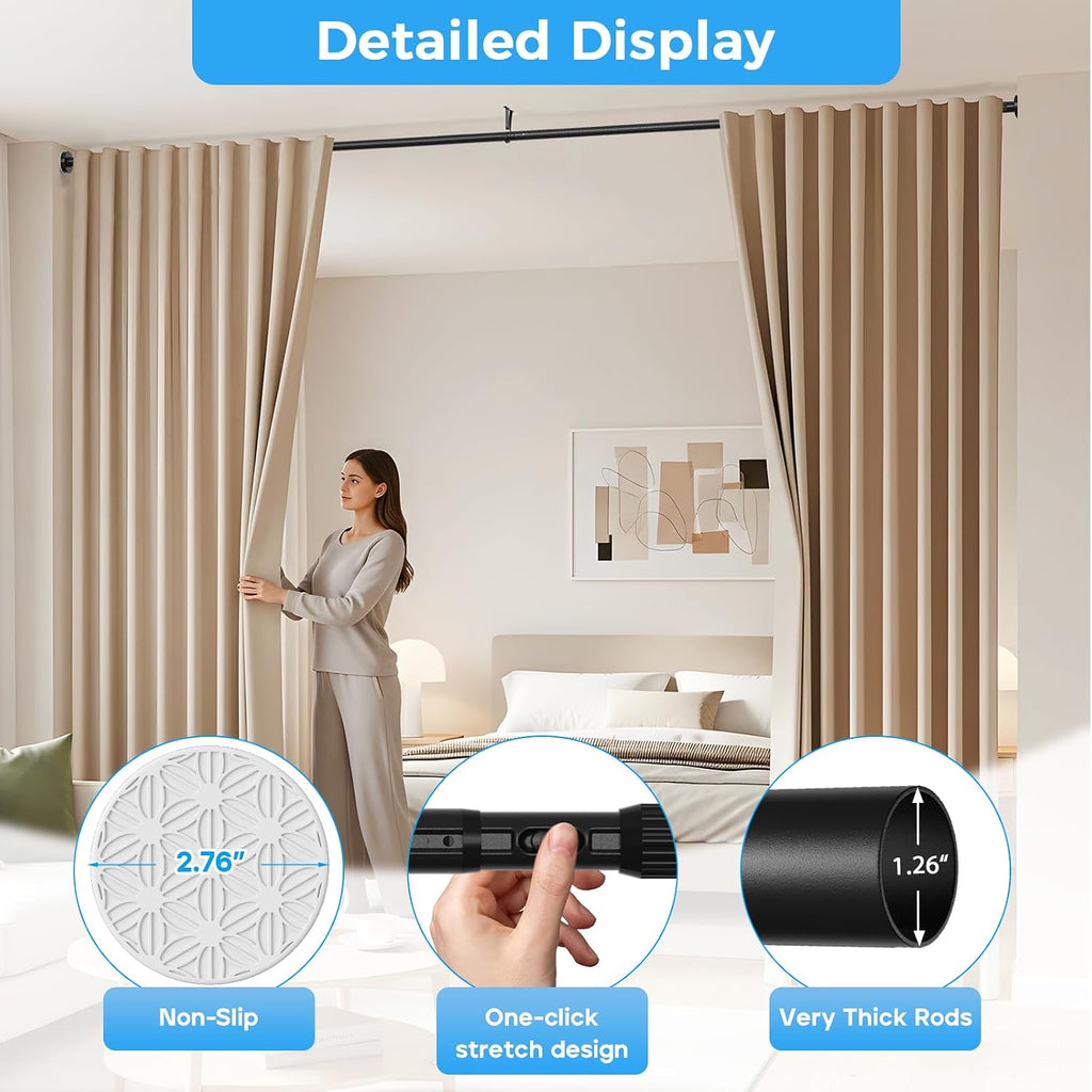 AIZESI 41-144 Inch Heavy Duty Tension Curtain Rod - No Drilling, Adjustable